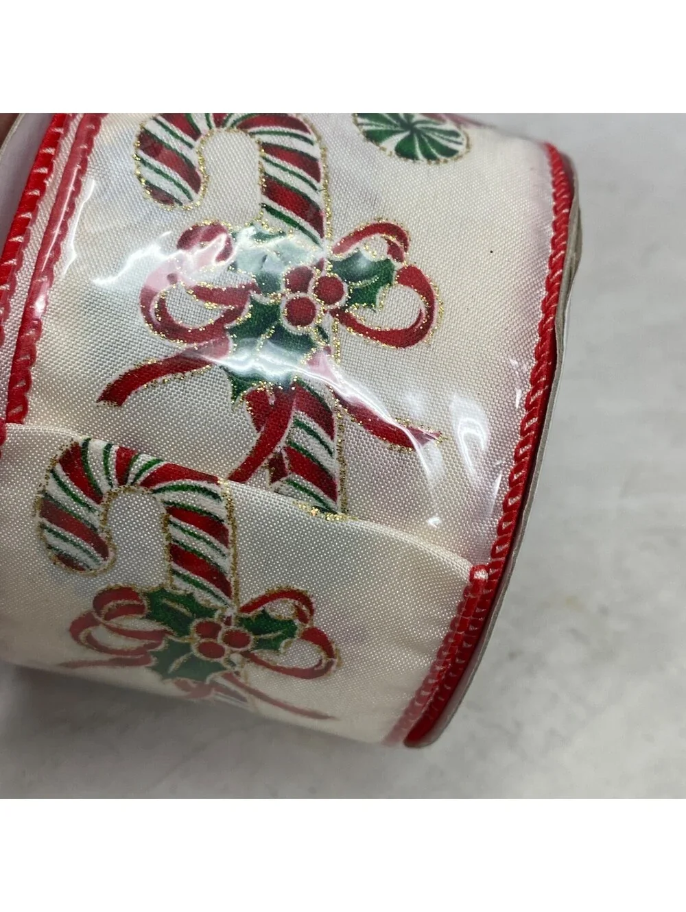 Vintage Tri Mar Incorporated Ribbon White Red Christmas Candy Cane 10 yards